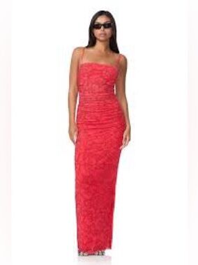 AFRM 
Red Lace Column Dress with Spaghetti Straps